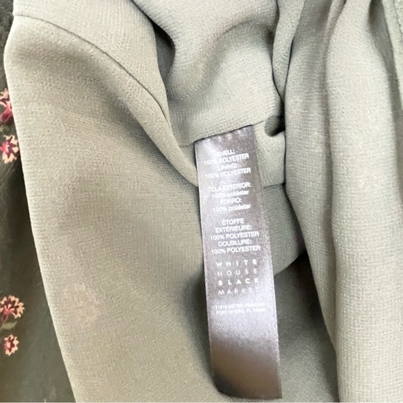 White House Black Market Olive Green Floral Off Shoulder Bell Sleeve Top - Picture 7 of 11